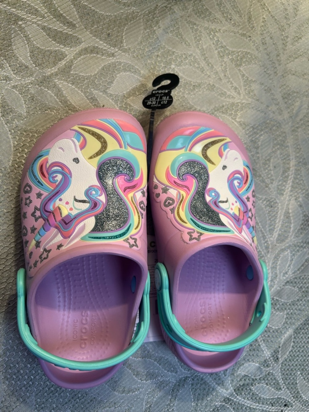 CROCS Kids Lavender Unicorn Clogs with Mint Strap - Picture 8 of 8